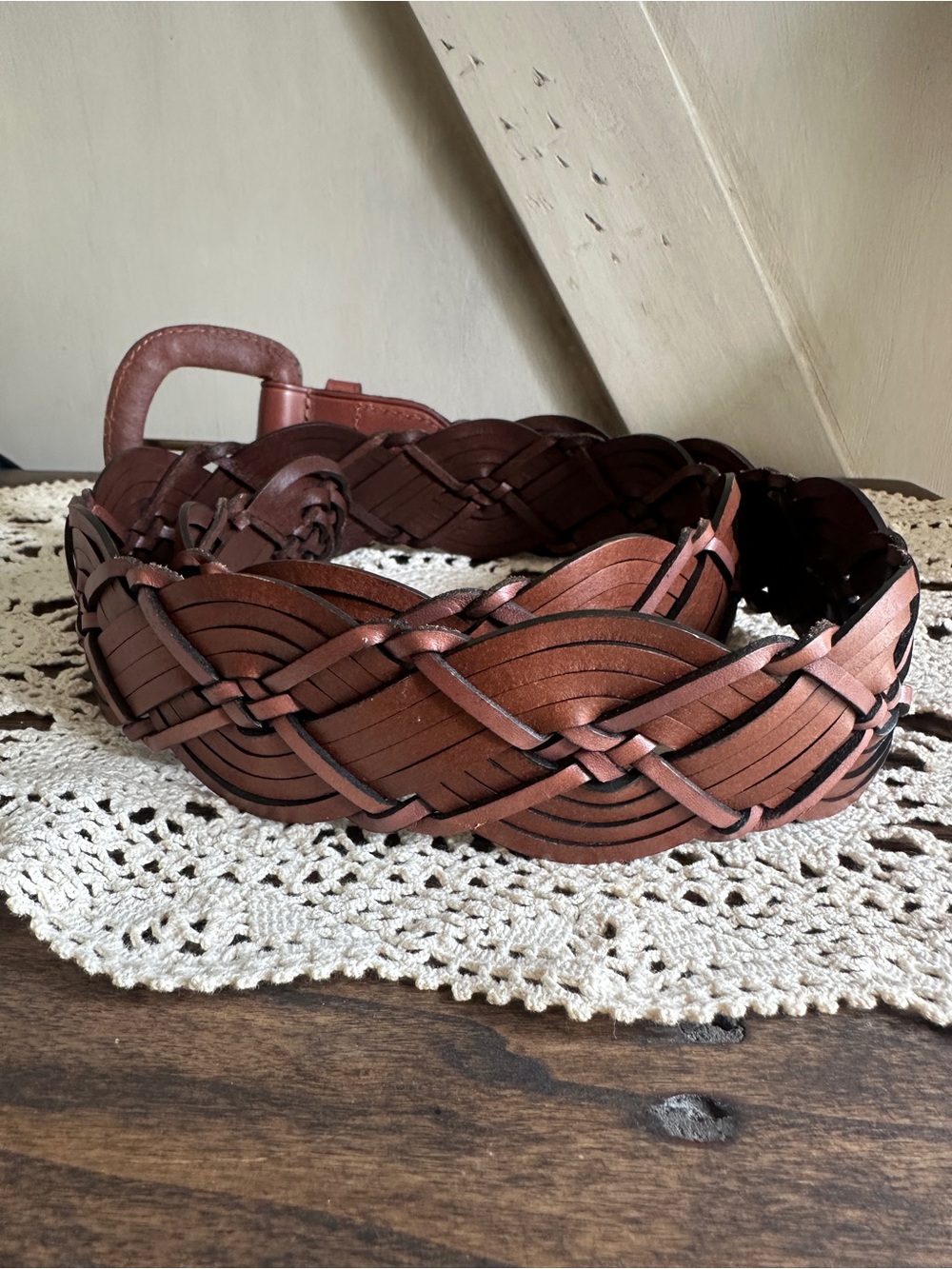Lauren Ralph Lauren Braided Leather Belt Brown Wide Western Size L - Picture 4 of 8